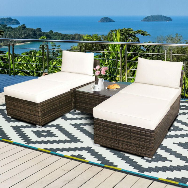 Hivvago 5 Pieces Wicker Lounge Chair Set with Washable Zippered Cushions