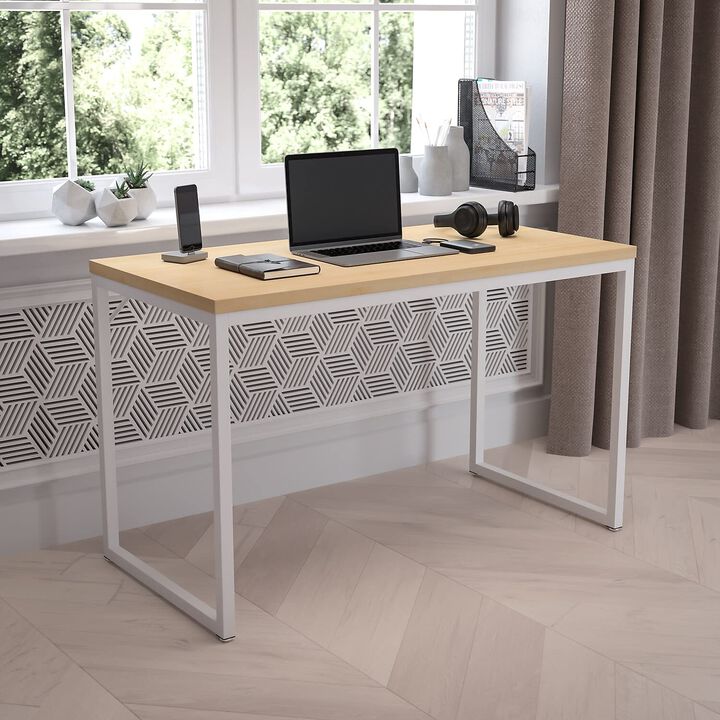 Flash Furniture Tiverton Industrial Modern Desk - Commercial Grade Office Computer Desk and Home Office Desk - 47" Long (Maple/White)