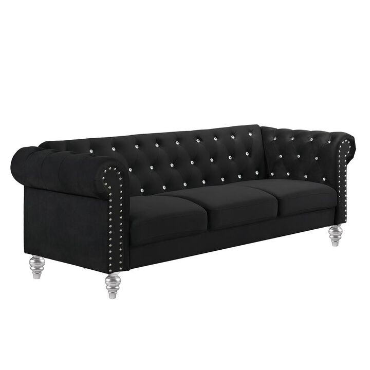 New Classic Furniture Furniture Emma Velvet Fabric Sofa with Rolled Arms in Black