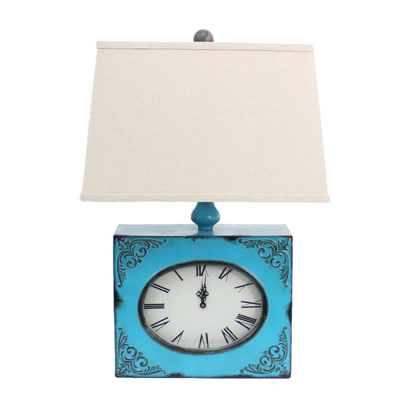 Hivvago 22" Distressed Blue Metal Bedside Lamp With Beige Shade