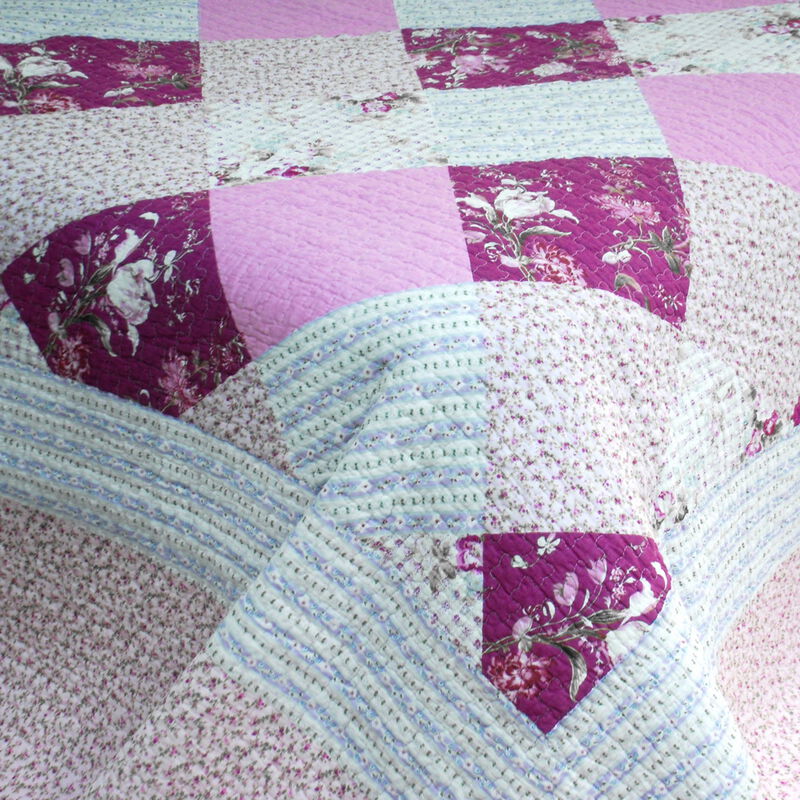3PC Cotton Vermicelli-Quilted Printed Quilt Set Queen Size Soft Cozy Bedding Collection image number 4