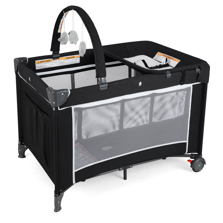 Portable 3-in-1 Baby Playpen Crib with Diaper Changing Table