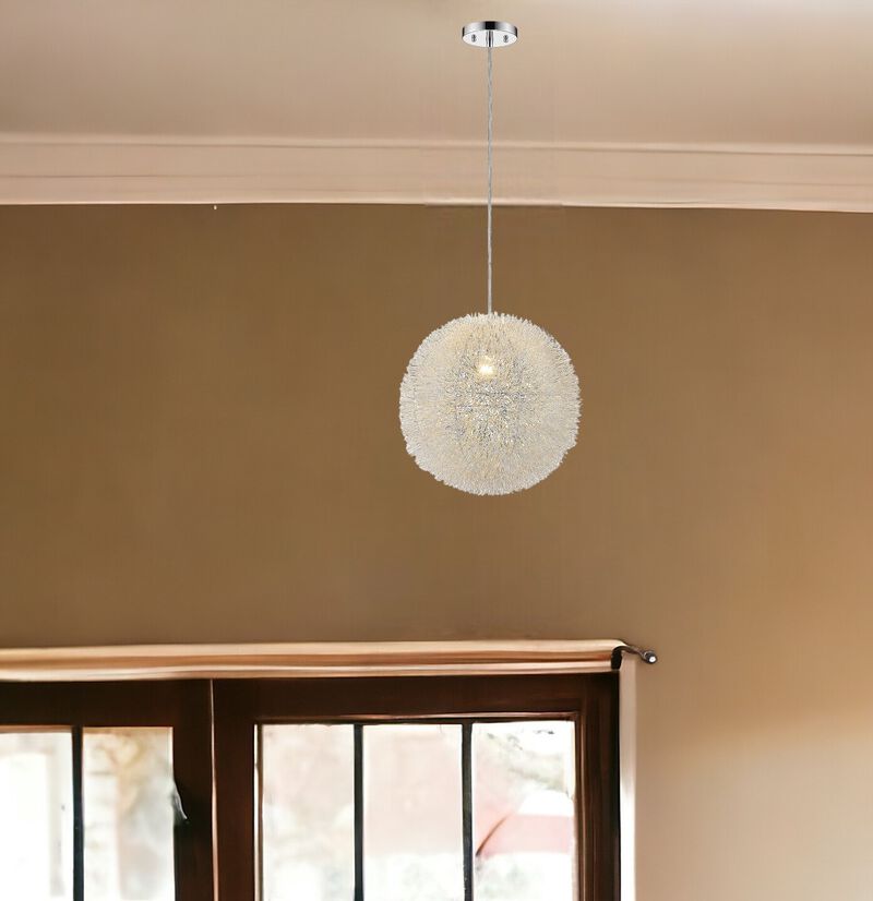 Hivvago Luminary 1-Light Metallic Silver Pendant With Hand Woven Aluminum Wire Shade (12")