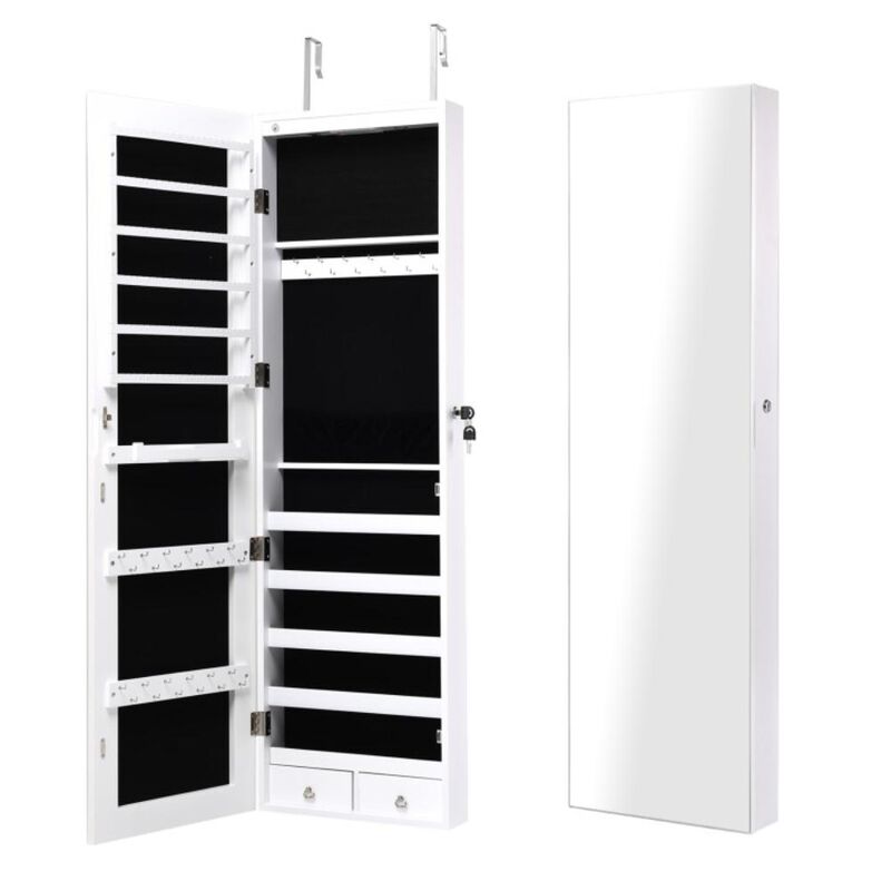 Hivvago Wall and Door Mounted Mirrored Jewelry Cabinet with Lights