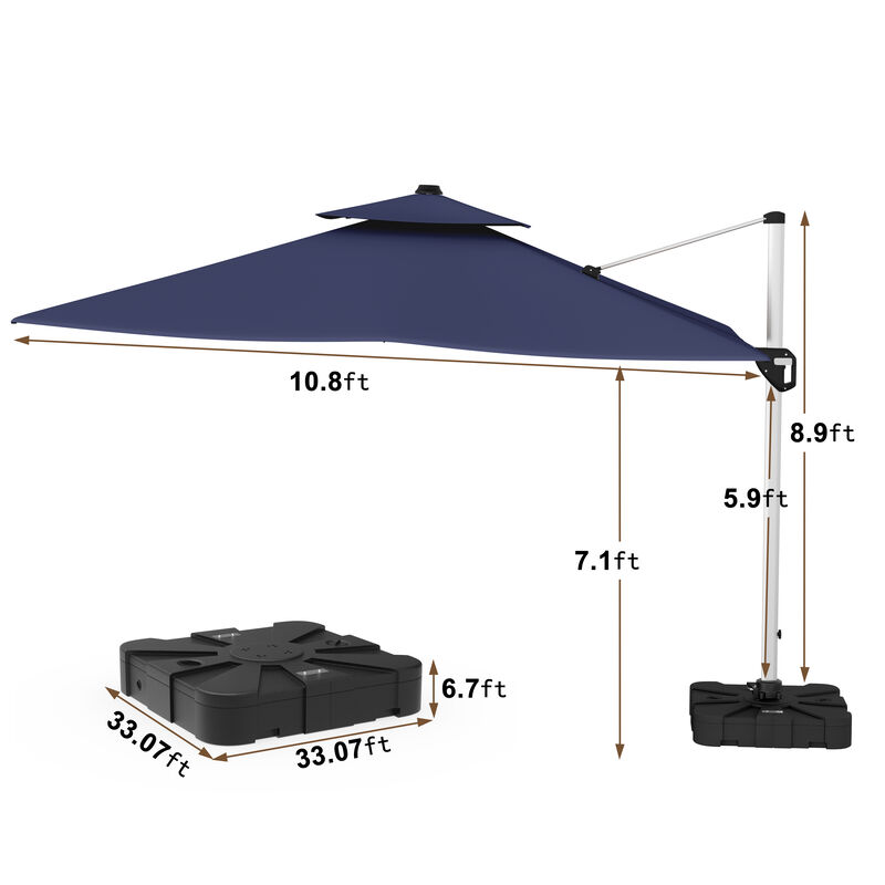11FT Patio Umbrella Outdoor Square Double Top Umbrella (with Base)