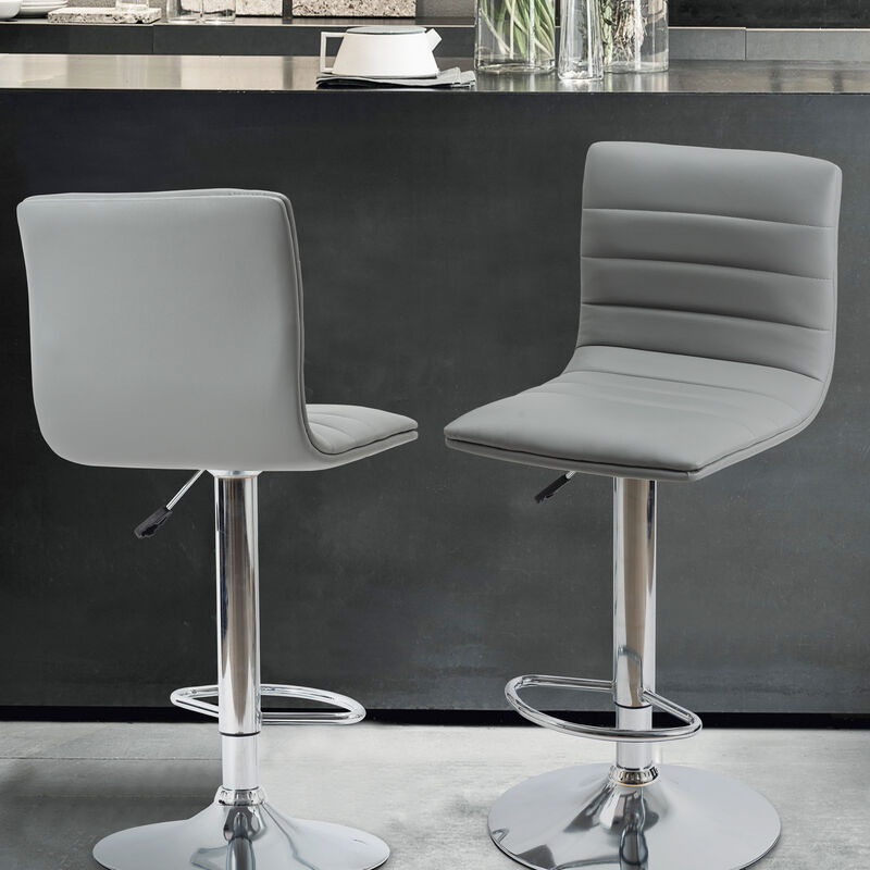 Grey High Grey Chrome Metal Frame Adjustable Cushioned Bar Stool with Leather Seat (Set of 2)