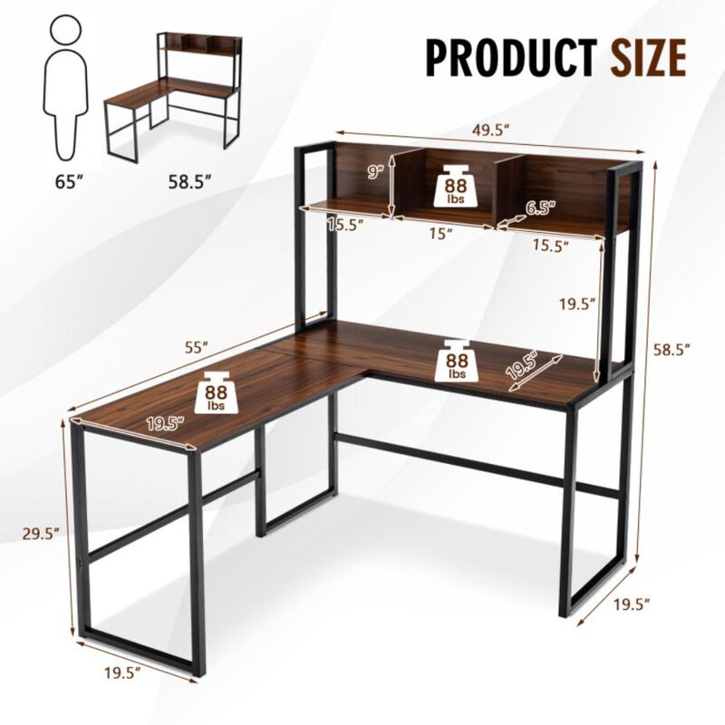 Hivvago Reversible L-Shaped Corner Desk with Storage Bookshelf