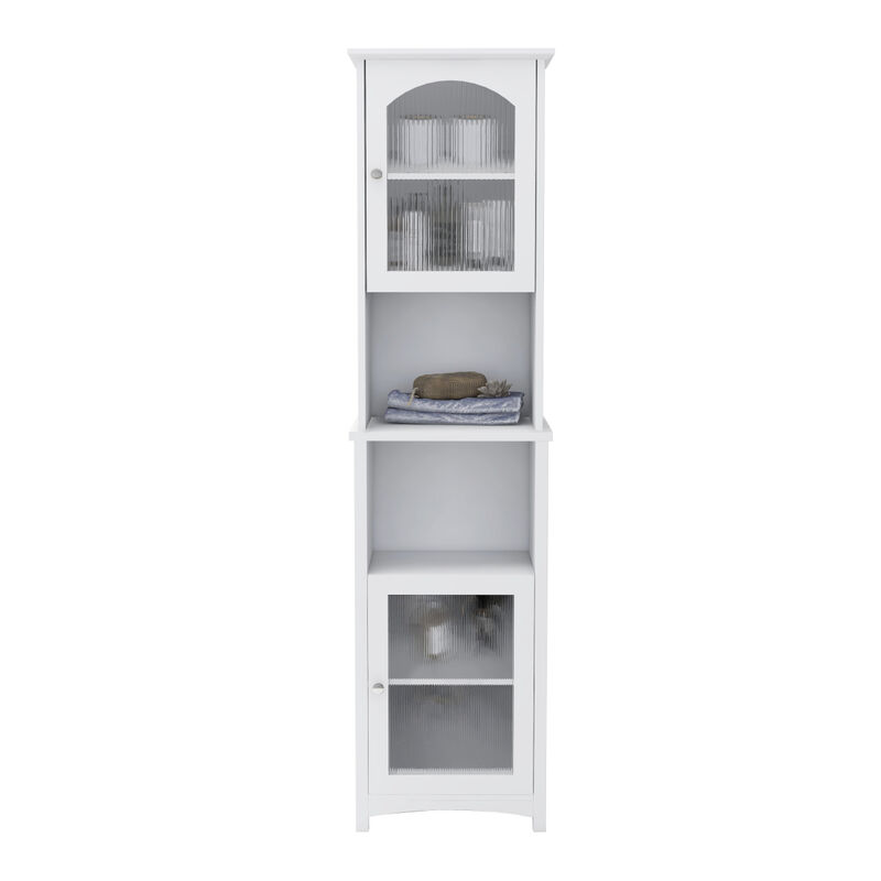 Narrow Tall Slim Floor Cabinet with 2 Glass Doors and Adjustable Shelves