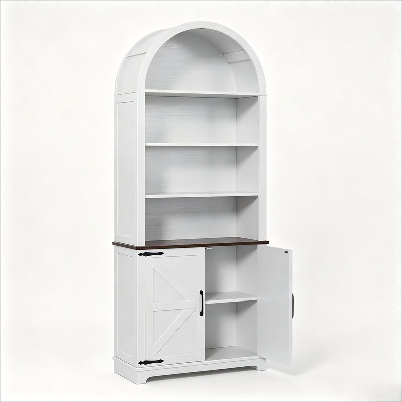 6-Tier Arched Bookcase, 70" Tall Wooden Bookshelf with Door, Arched Cabinet with Open Shelves, Floor Standing Display Bookcase for Home, Office image number 0