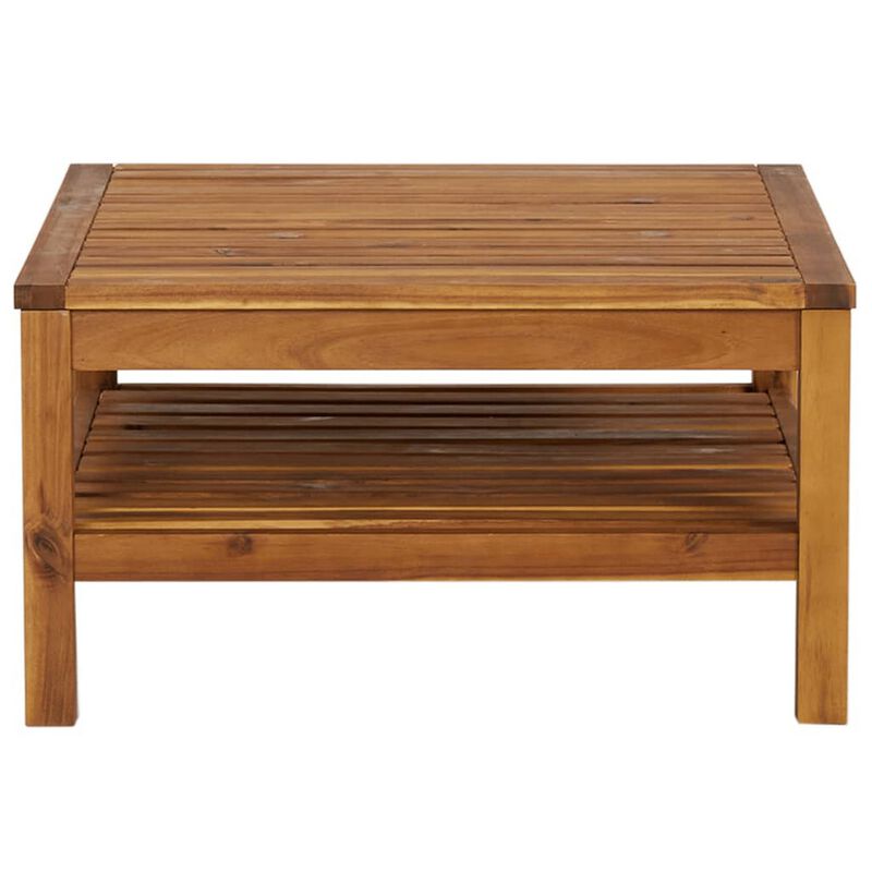 3pc Patio Set with Chair, Ottoman, Coffee Table, Acacia Wood, White - Benzara