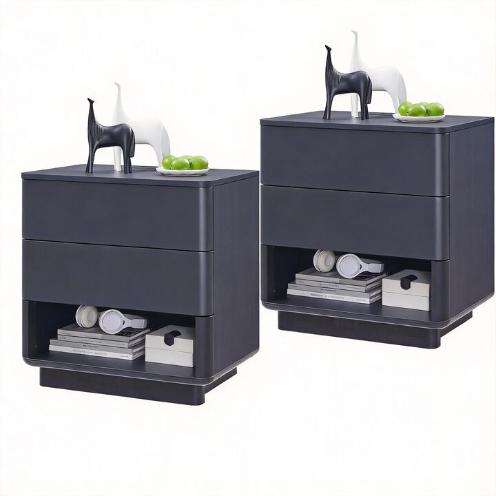 Modern 22" Nightstand with Charging Station, 2 Push-to-Open Drawers & Cubby