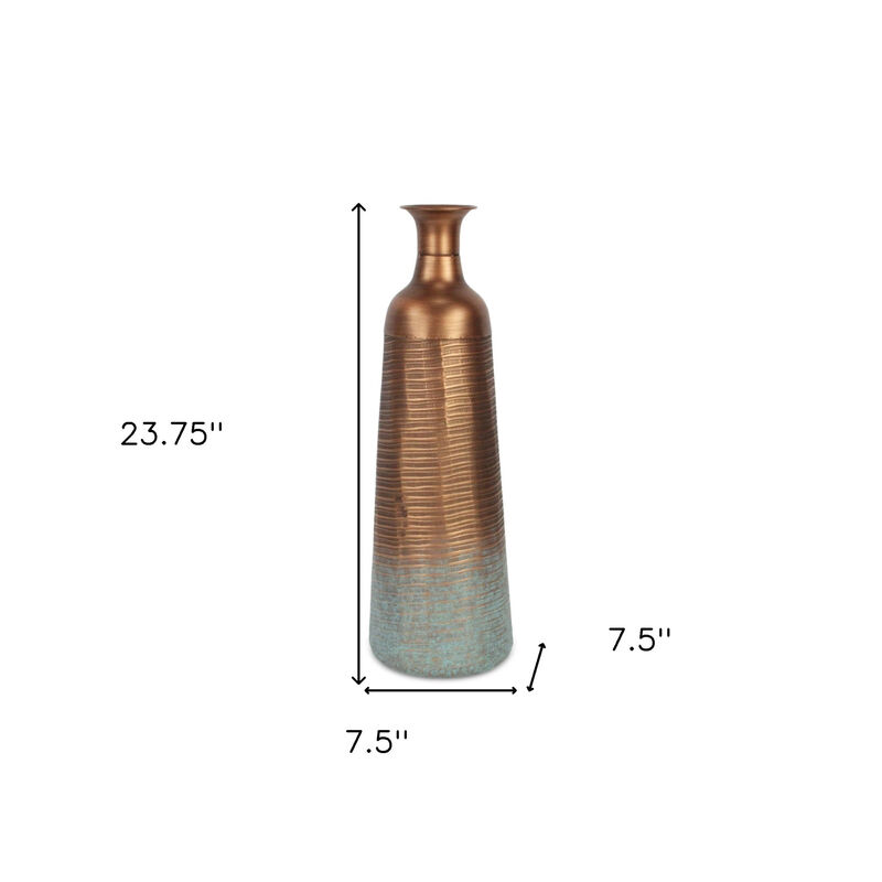 HomeRoots 24" Copper And Teal Abstract Tapered Metal Table Vase image number 4