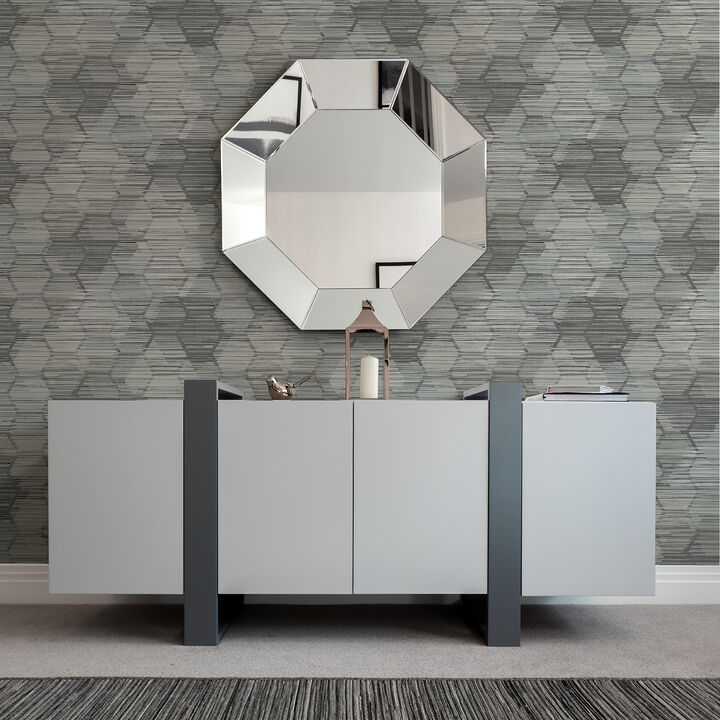 Jabari Charcoal Geometric Faux Grasscloth Wallpaper (Set of 2)