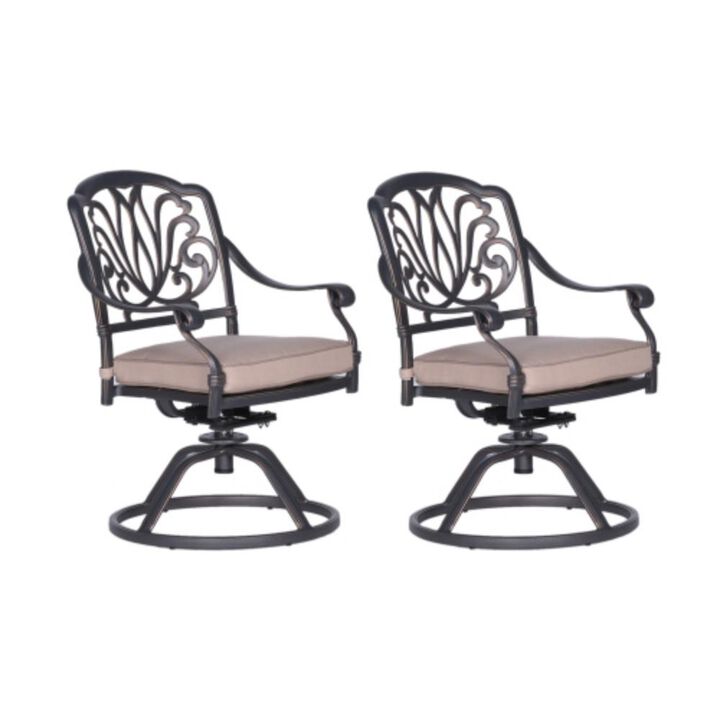 Patio Outdoor Aluminum Dining Swivel Rocker Chairs With Cushion, Set of 2