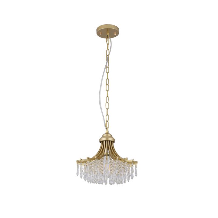 Accent Chandelier, Classic Crystal Inspired Cascade Gold Metal 12 Inch - Benzara