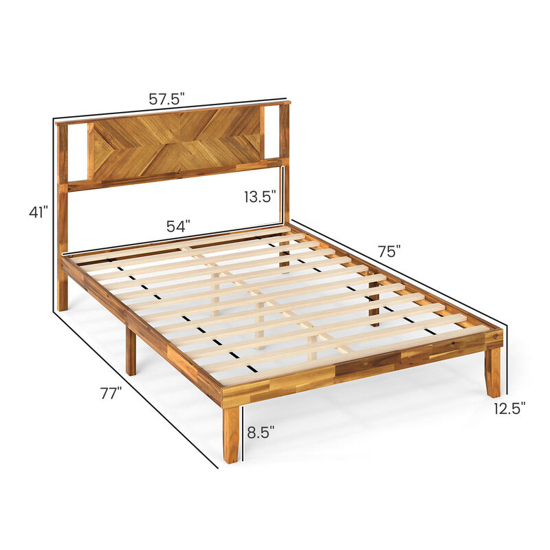 Acacia Wood Platform Bed Frame with Headboard, Mid-Century Style image number 2