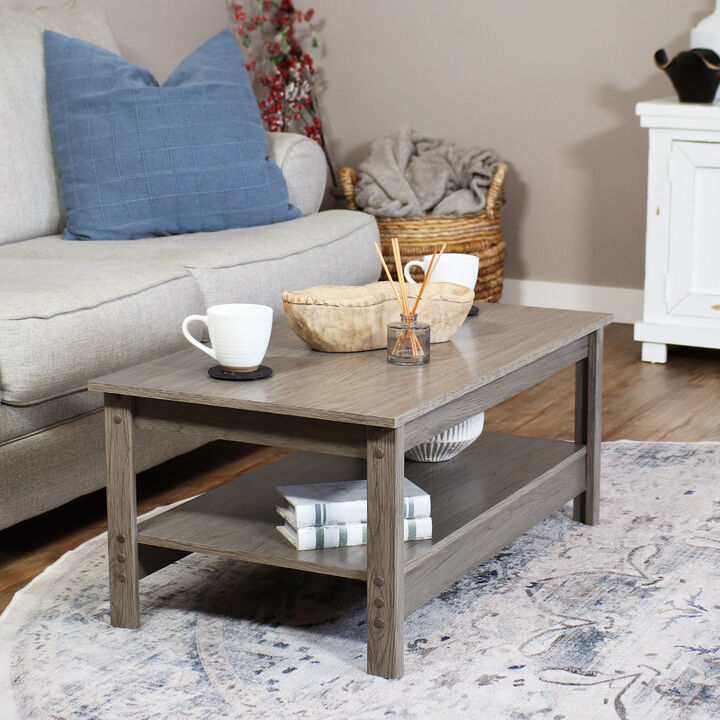 Sunnydaze Classic MDF Coffee Table with Lower Shelf - Thunder Gray - 16 in