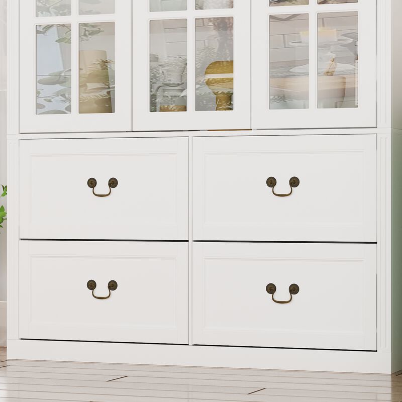 47.2 in. W x 78.7 in. H 8-Shelf Wood Standard Bookcase Bookshelf With Glass Doors, Adjustable Shelves, Drawers