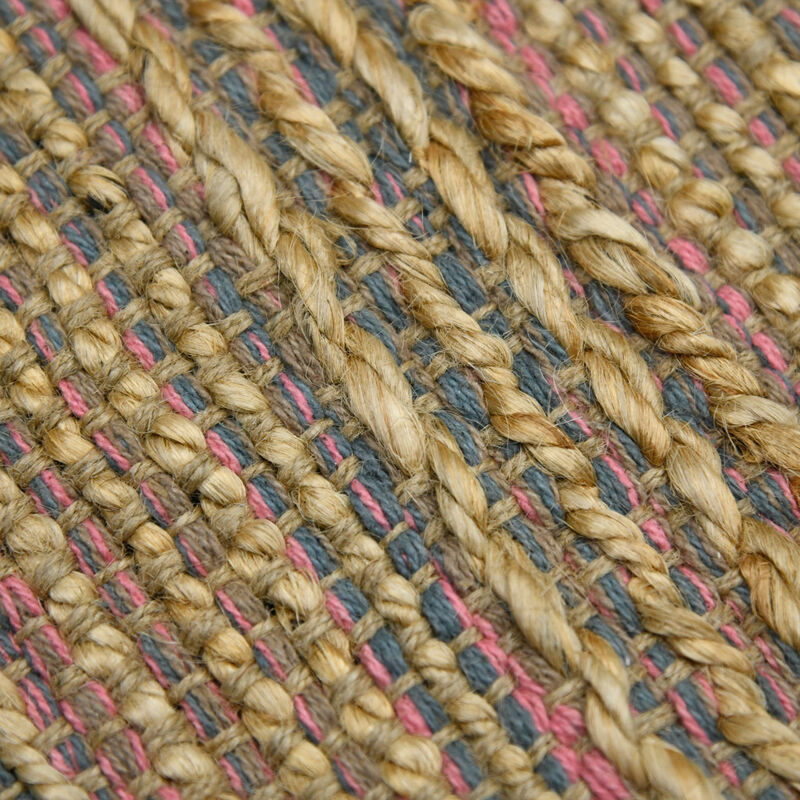 HomeRoots 3' X 5' Pink And Brown Jute Striped Flatweave Handmade Area Rug image number 5