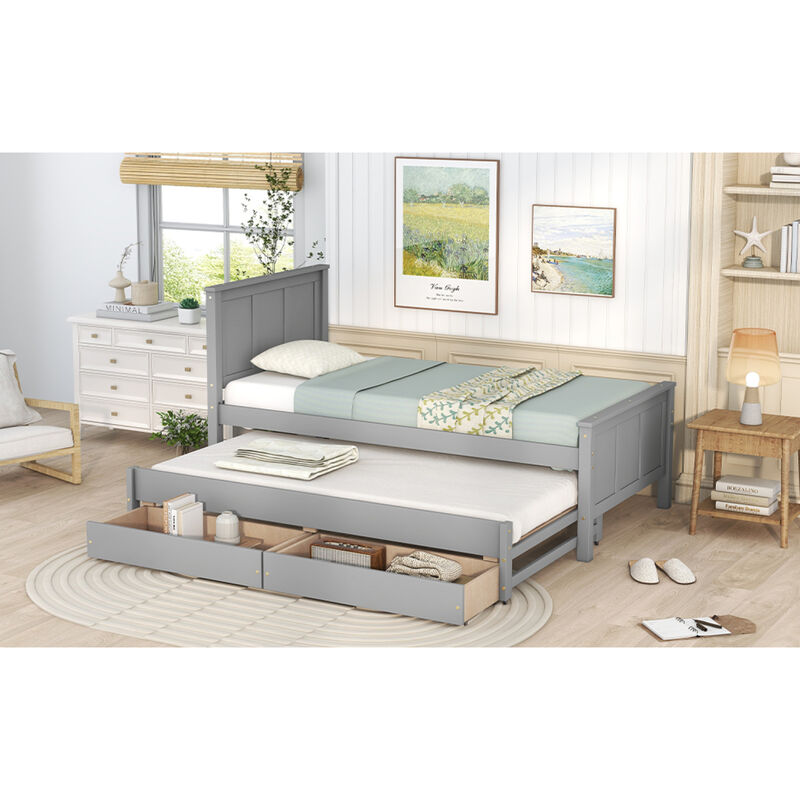 Twin Size Platform Bed with Trundle and Drawers