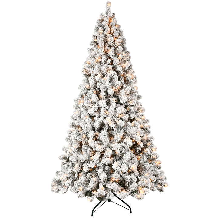 8ft Flocked Pre-Lit Christmas Tree with 500 UL Warm White Lights