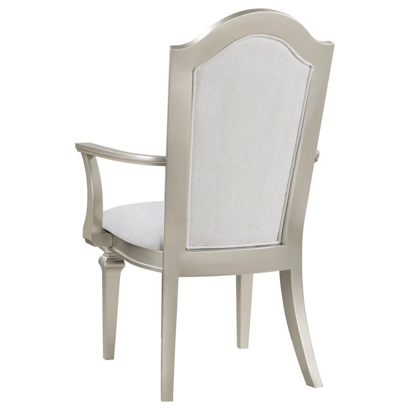 Nive 25 Inch Set of 2 Dining Armchairs, Ivory Chenille, Classic Silver - Benzara