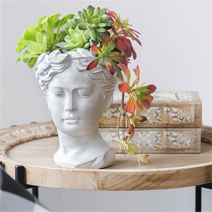 Clihome Outdoor Home Garden Decor Greek Style Cement Head Planter