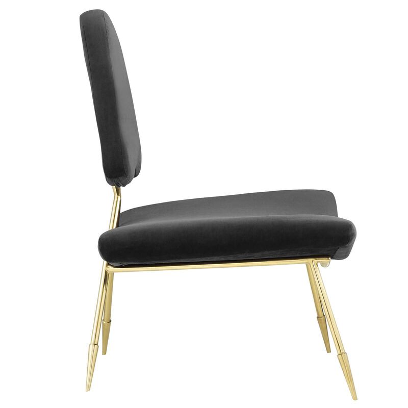 Modway Ponder Performance Velvet Upholstered Modern Lounge Accent Chair in Black with Gold Stainless Steel Legs
