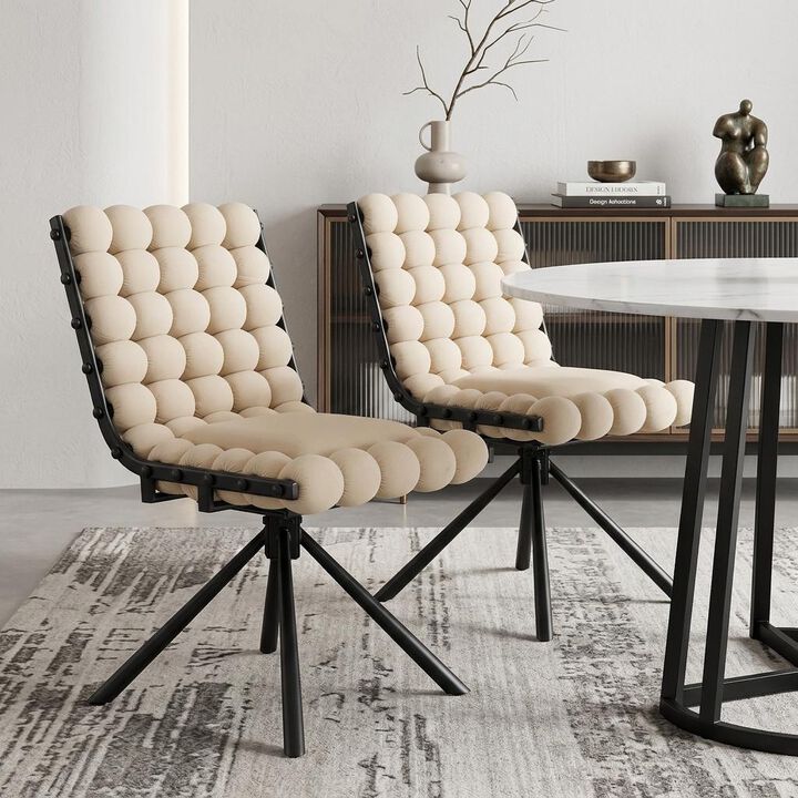 HomeRoots Set of Two Beige and Black Bubble Tufted Microfiber Dining Side Chairs