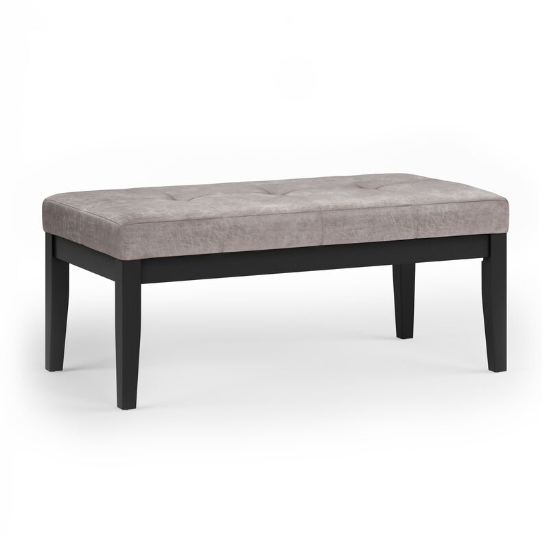 Lacey Tufted Ottoman Bench in Distressed Grey Taupe Faux Leather