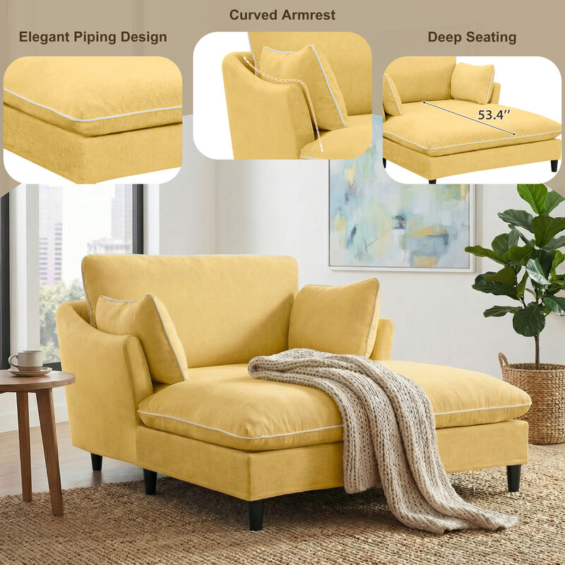Merax Chenille Chaise Lounge with Contrast White Piping & Curved Armrest image number 3