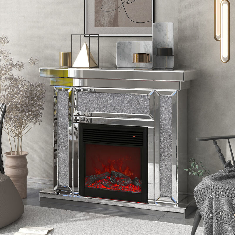 Streamdale Acrylic Diamond Mirror Mantelpiece with Electric Heater