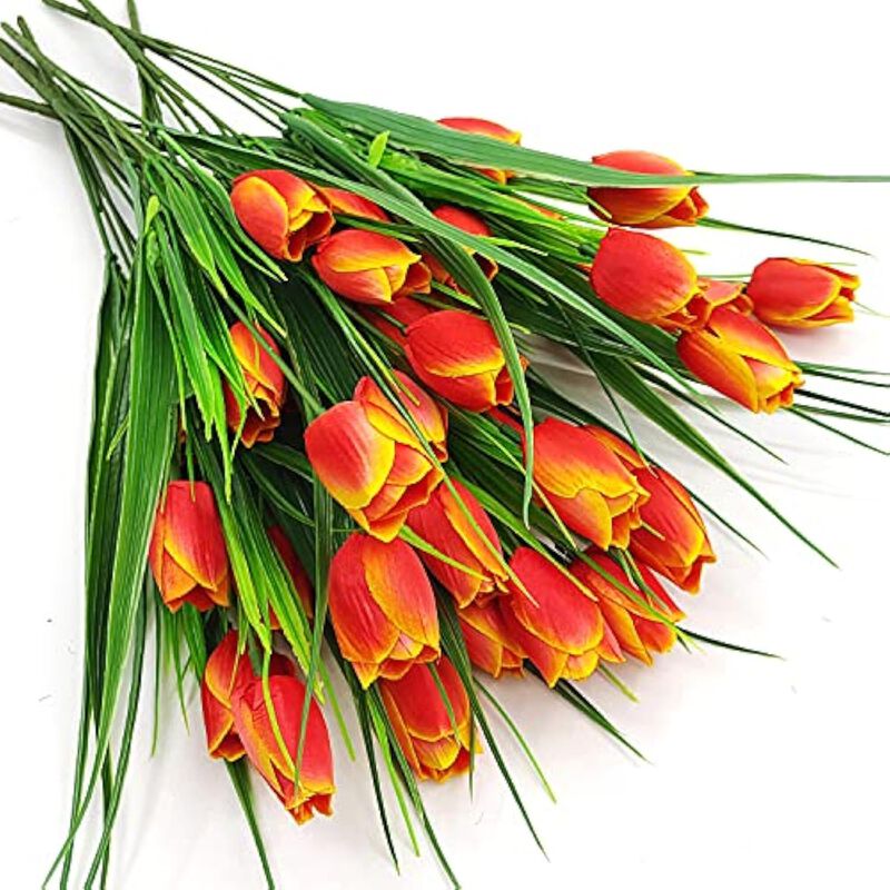8 Bundle Orange Artificial Greenery Plants UV Resistant Outdoor Garden Porch image number 3