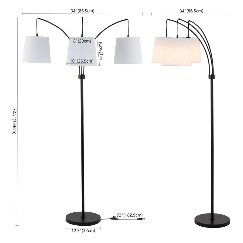 Sylva 3-Light Mid-Century Modern Head-Adjustable Iron LED Arc Floor Lamp