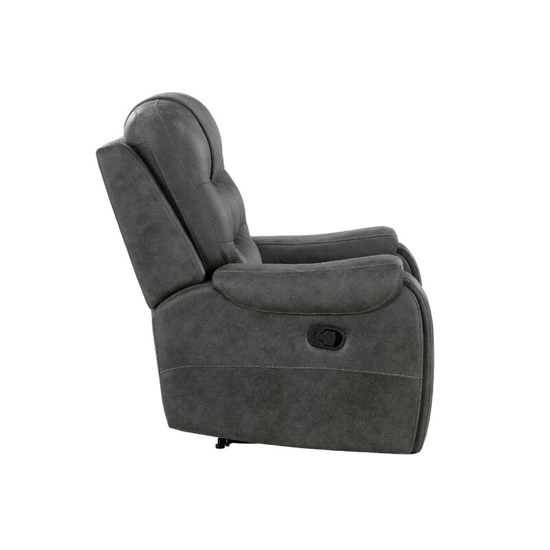 Oby Manual Reclining Chair, Panel Stitched Back, Dark Gray Microfiber image number 3