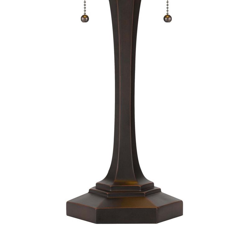 Table Lamp with Tiffany Style Shade and Resin Base, Multicolor-Benzara image number 3