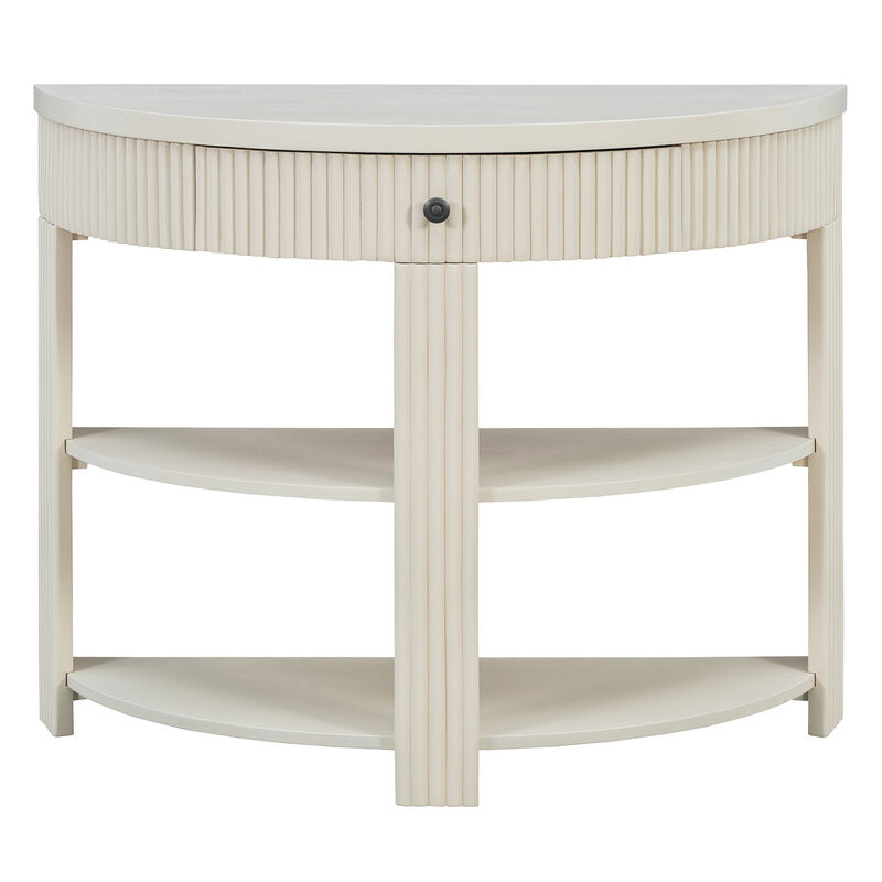 Whisen Half Moon Console Table, Fluted Wooden Entryway Table with Drawer & 2 Shelves, Solid Wood & MDF for Living Room Hallway image number 0