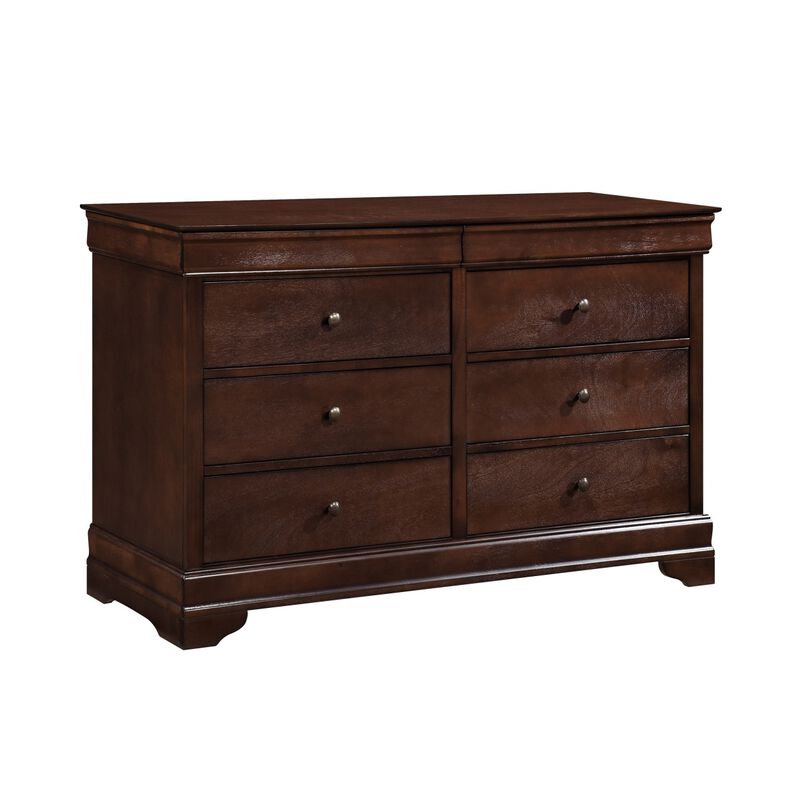 Brown Cherry Finish Louis Philippe Style Bedroom Furniture 1pc Dresser of 6x Drawers Hidden Drawers Wooden Furniture