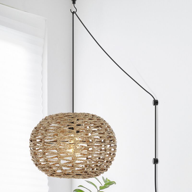 Isla 1-Light Farmhouse Coastal Rattan 180" Cord Plug-In or Hardwired LED Pendant