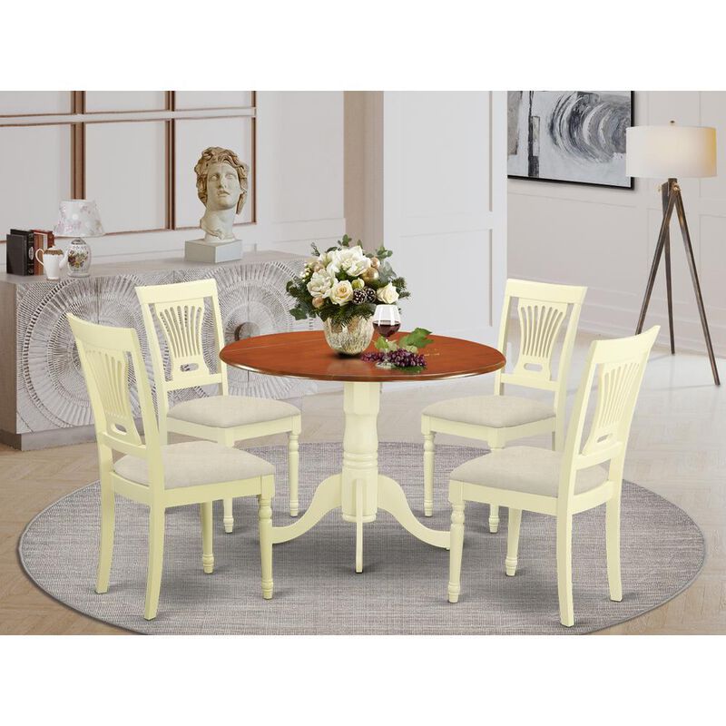 5 PC Kitchen Table set-Dining Table and 4 Wooden Kitchen Chairs in Buttermilk and Cherry