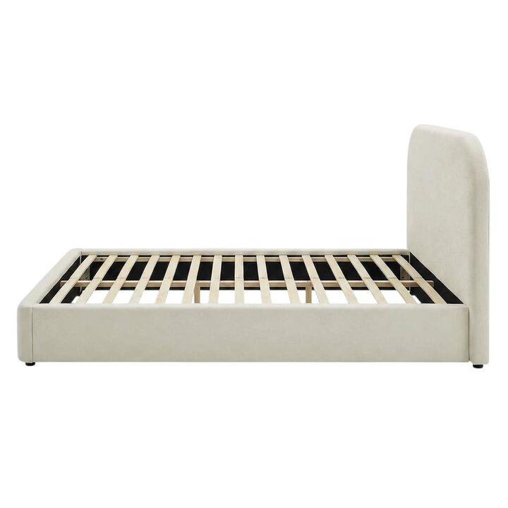 Performance Velvet Upholstered Queen Platform Bed with Curved Headboard, Taupe