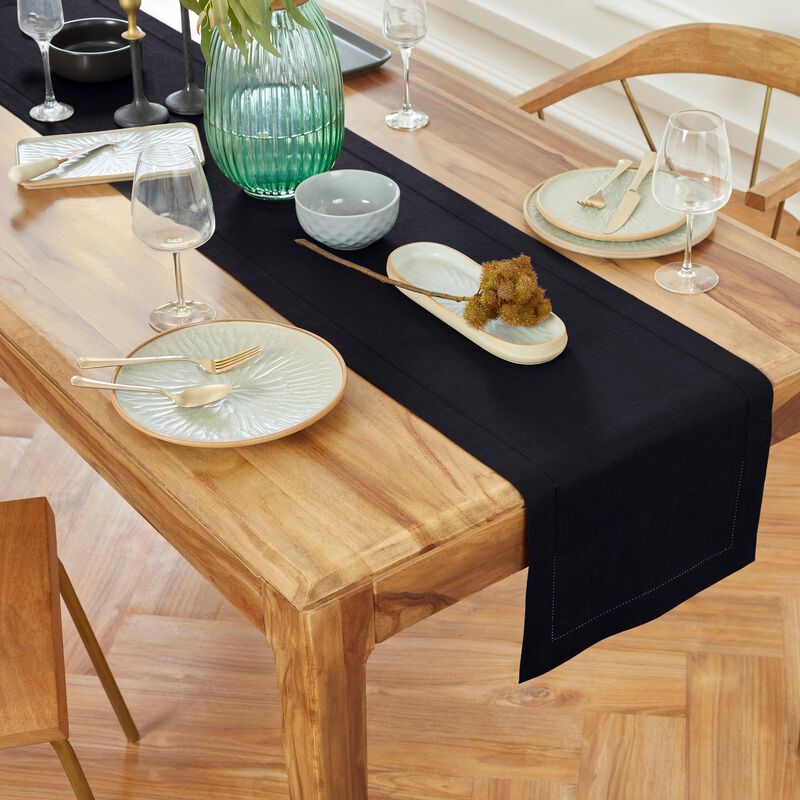 Solino Home 100% Pure Linen Table Runner - Medium Weight Hemstitch