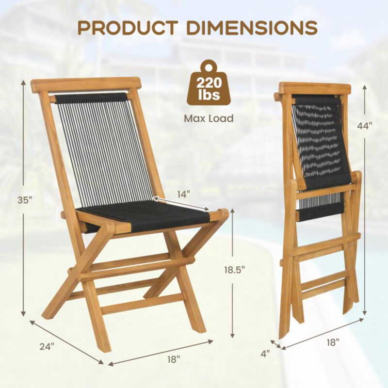Hivvago 2 Piece Patio Folding Chairs with Woven Rope Seat and Back for Porch Backyard Poolside