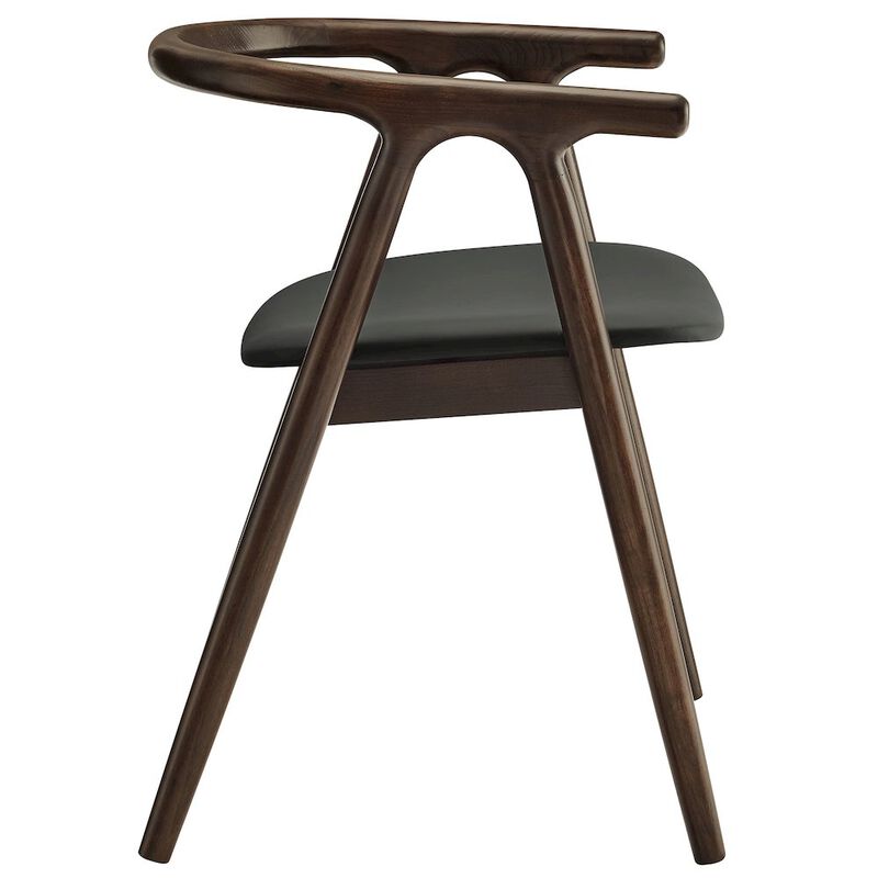 Modway Henry Solid Wood Curved Back Dining Chair in Black &ndash; Single Wood Dining Chair with Faux Leather Upholstered Seat &ndash; Modern Dining Room Armchair or Accent Chair image number 3