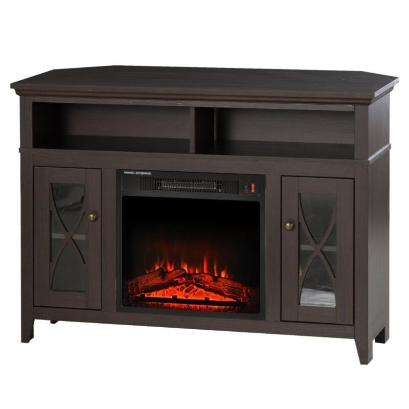 Hivvago Espresso Electric Fireplace Mantel TV Stand w/ Adjustable Shelves 2 Storage Cabinets