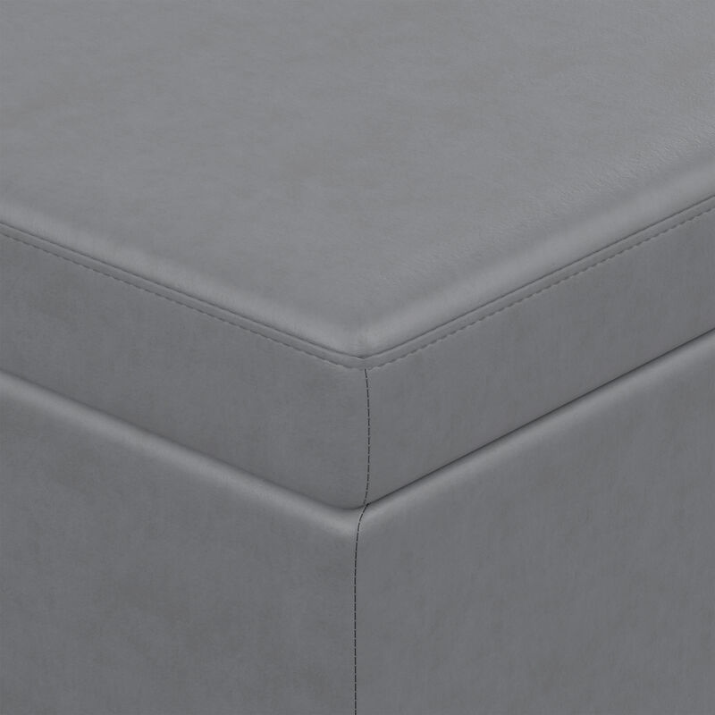 Avalon 54 inch Wide Contemporary Rectangle Extra Large Storage Ottoman Bench in Stone Grey PU faux leather, Assembled image number 7
