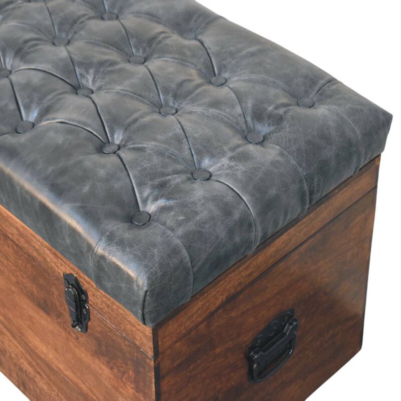 Artisan Furniture Solid Wood Black Buffalo hide leather Storage Trunk