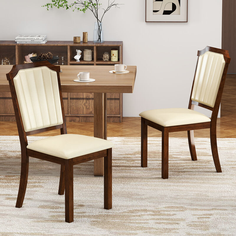 Set of 2 Dining Chairs with PU Leather Seats and Solid Rubber Wood Frame