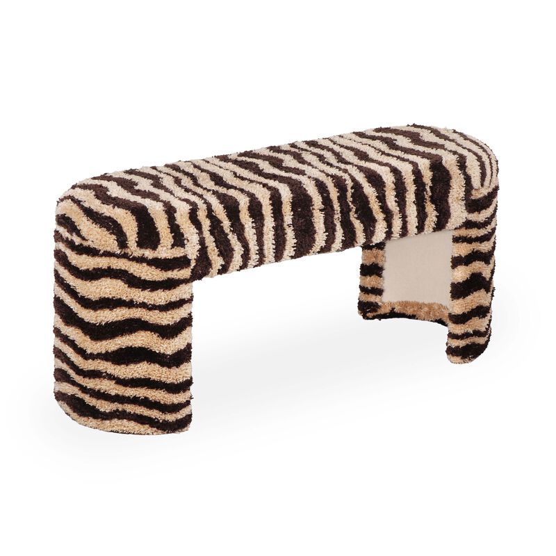 Zebra Brown Striped Tufted Bench image number 0
