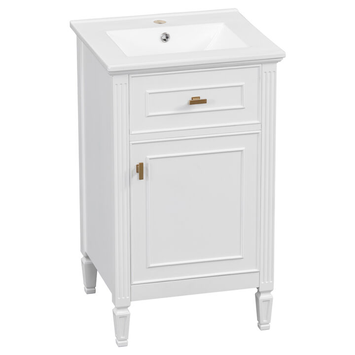 Merax Small Space Bathroom Vanity with Soft-Close Hinges, Interior Door Organizer, Adjustable Inner Shelf